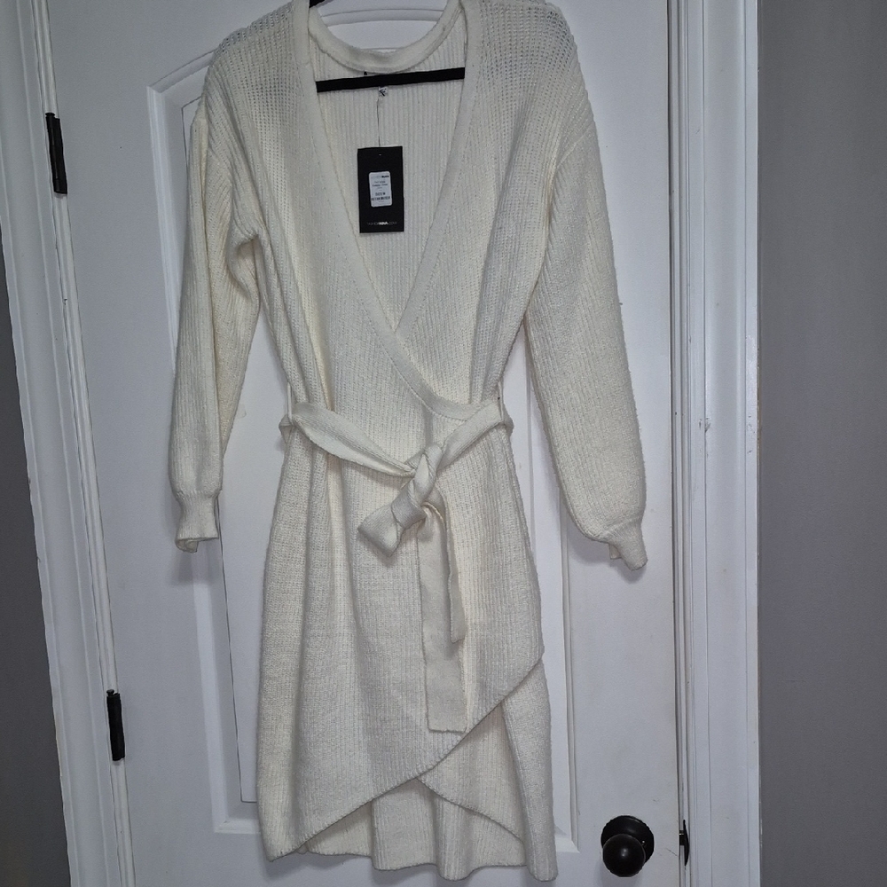 Fashion Nova Ivory Knit Long Sleeve Dress